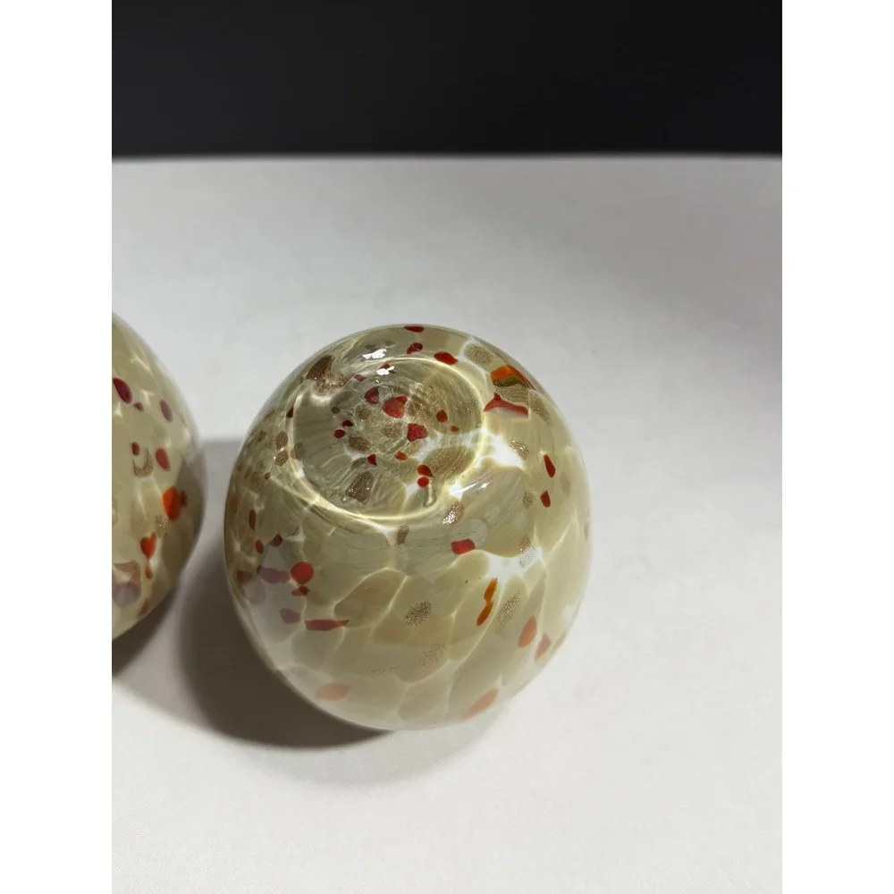 Artisan Hand Blown Glass Bud Vases Tan Red Confetti Gold Aventurine Set of 2